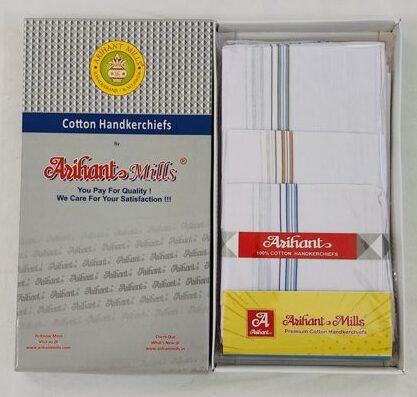 Arihant White Hankies with Colour Borders – 18" (46 cm)